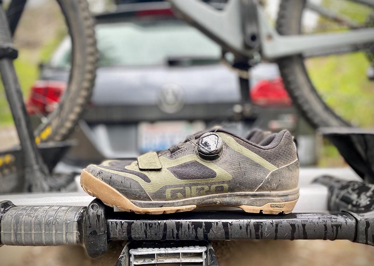 Giro Ventana mountain bike shoe (sitting on bike rack)